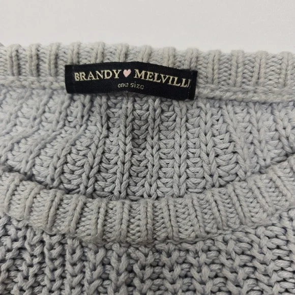 Brandy Melville Light Blue Knit Sweater One Size Cropped Puff Sleeve‎ - Picture 2 of 7